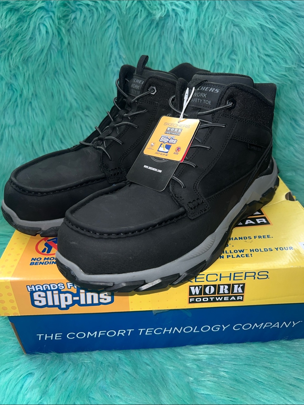 Like new Skechers Work Men's Black Safety Toe Slip-in Boots size 13 in Box